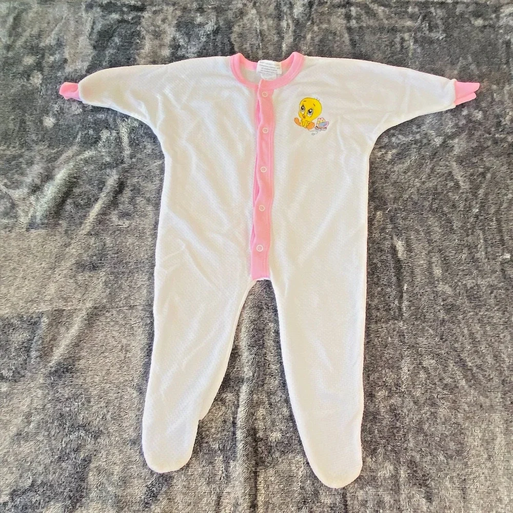 VTG Baby Acme Looney Tunes‎ Tweety One Piece Romper Sleeper Outfit 90s 00s Y2k L